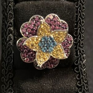 Large Cut stone Flower Ring 925 Sterling